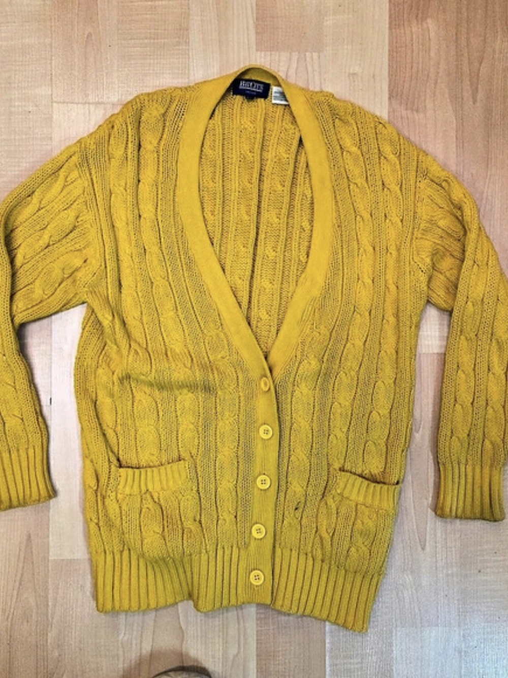 Vintage 90s BayClub Cotton Cable Knit Cardigan Size Medium Harvest Gold